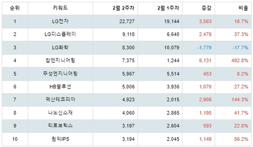 랭키파이 테마별 주식 OLED(유기 발광 다이오드) 부문 분석 데이터