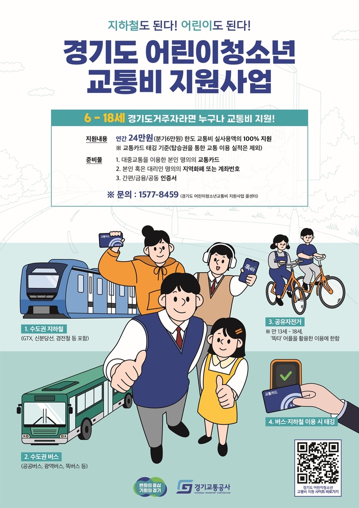 경기도 어린이-청소년 교통비 지원사업 포스터