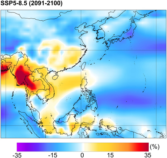 기후변화 심각 시나리오에서 우리나라와 일본 등이 속해 있는 북반구 중위도(30~60°N) 지역의 풍황이 크게 감소하는 것으로 예측됐다.