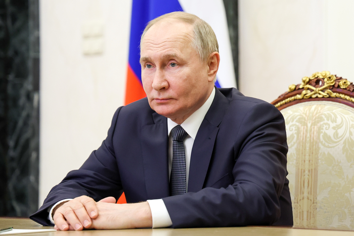 Russia's President Putin and United Russia Party General Council Secretary Turchak meet via video link