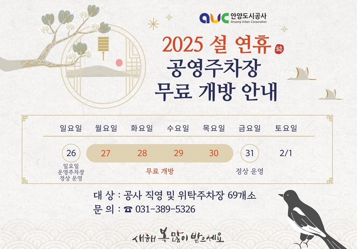 안양시 설 연휴 공영주차장 무료 개방 안내문