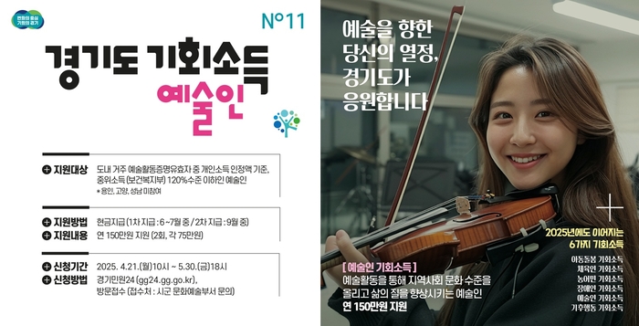남양주시 경기도 예술인 기회소득 지급 포스터