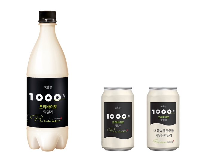 국순당이 국내외에서 판매하는 '1000억 프리바이오 막걸리' 병, 캔 제품. 사진=국순당