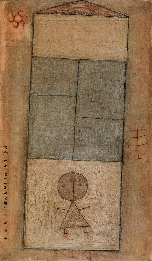 장욱진, 집과 아이, 캔버스에 유채, 455x27cm, 1959, 양주시립장욱진미술관