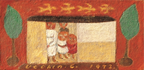 장욱진, 가족도, 캔버스에 유채, 75x148cm, 1972, 양주시립장욱진미술관