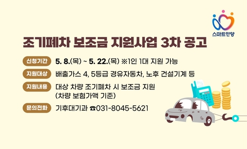 안양시 노후경유차 조기폐차 보조금 3차 지원사업 접수 배너