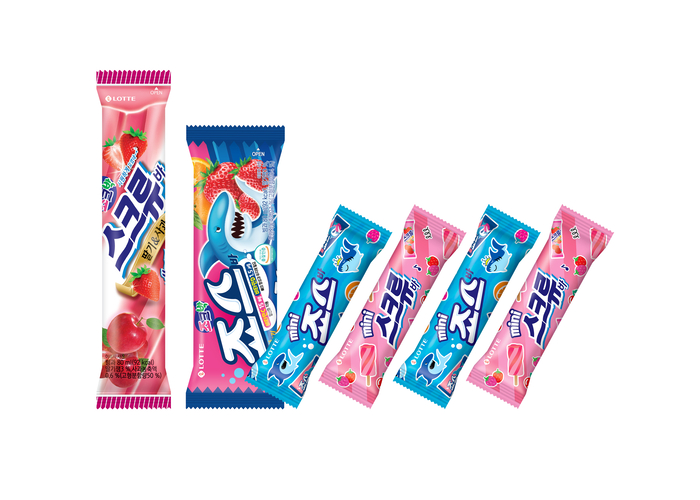 (왼쪽부터) 오리지널 스크류바, 죠스바, 미니 죠스바, 미니 스크류바. 사진=롯데웰푸드