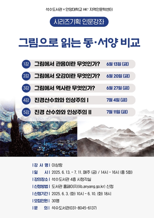 안양시 석수도서관-안양대학교 HK+사업단 시리즈기획 인문강좌 '그림으로 읽는 동서양 비교' 강좌 배너