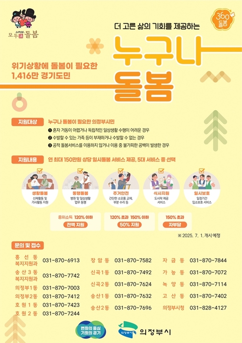 의정부시 '누구나돌봄서비스' 시행 안내 배너