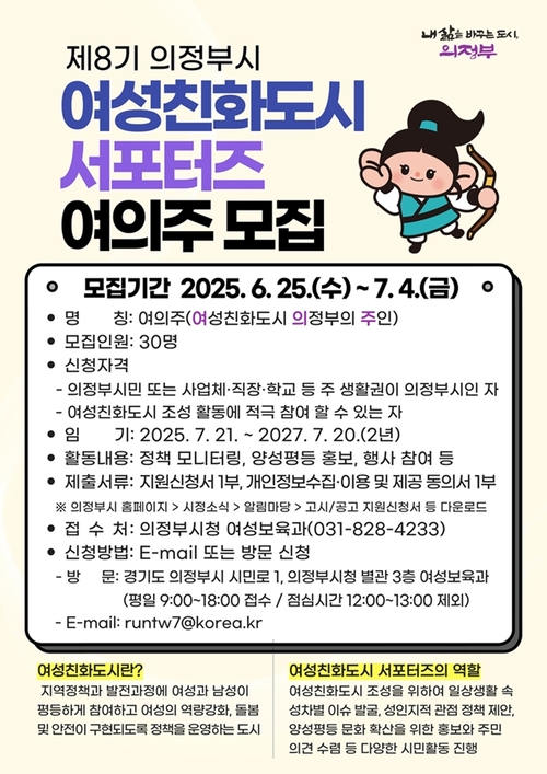 의정부시 제8기 여성친화도시 서포터즈 '여의주' 모집 배너