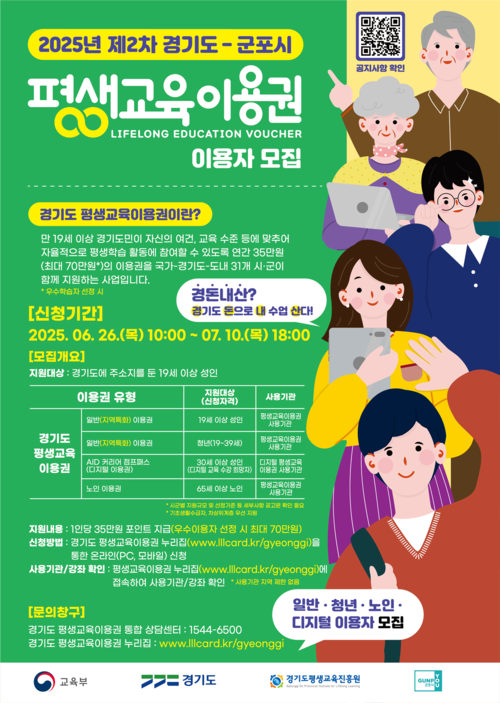 군포시 2025년 제2차 평생교육이용권 신청 접수 포스터