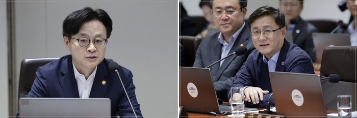 김정관 산업통상자원부 장관(왼쪽)과 김성환 환경부 장관. 연합뉴스