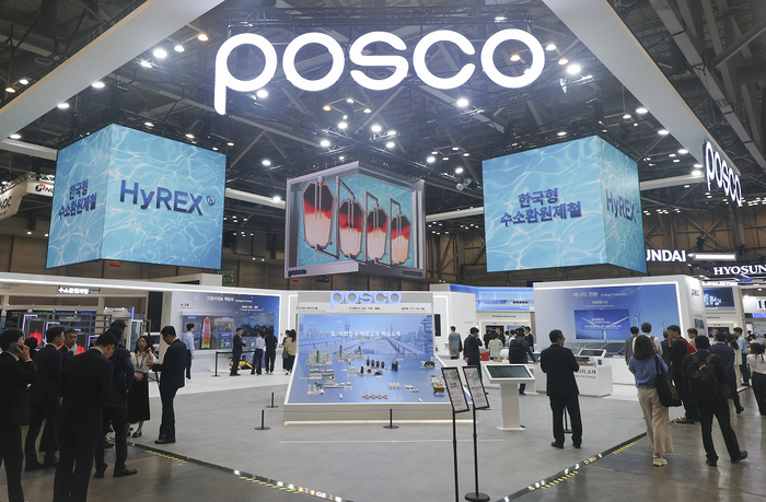 포스코홀딩스와 포스코, 포스코인터내셔널 3사가 차린 2025 기후산업국제박람회 통합 전시관. 사진=포스코그룹 제공
