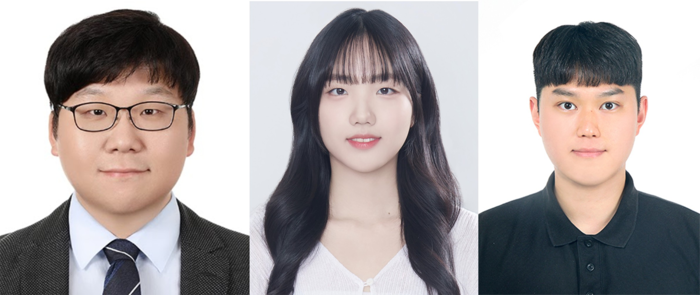 (왼쪽부터) 교신저자 위정재 한양대 유기나노공학과 교수, 공동 제1저자 함민정 석박통합과정생・조웅비 박사후 연구원 (사진=한양대)
