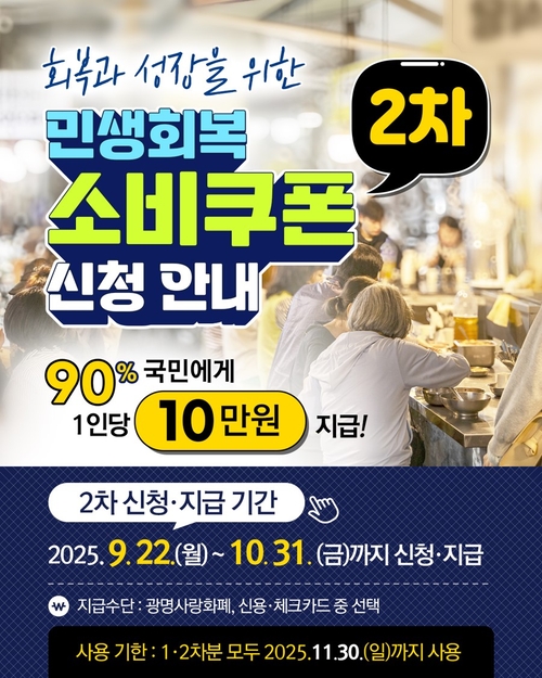 광명시 '민생회복 소비쿠폰' 2차 지급 안내 포스터