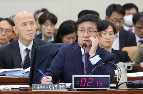 김성환 기후에너지환경부 장관이 29일 서울 여의도 국회 기후에너지환경노동위원회에서 열린 기후에너지환경부와 기상청 등에 대한 종합감사에서 질