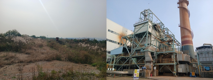 제2매립장 부지 위 모습(왼쪽)과 매립지가스 발전시설의 모습. 사진= 이원희 기자