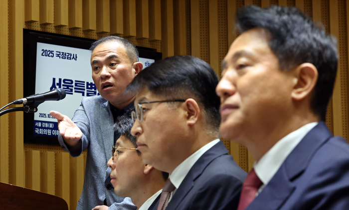 서울시 국정감사 증인 출석해 답변하는 명태균