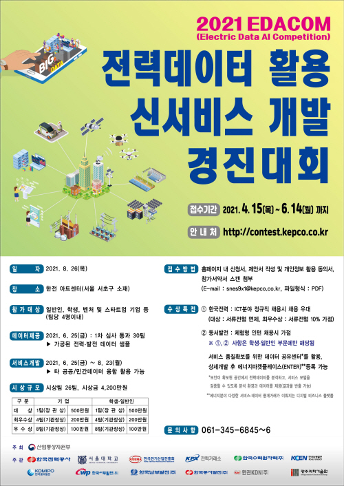 2021년 전력데이터 신서비스 개발 경진대회 포스터