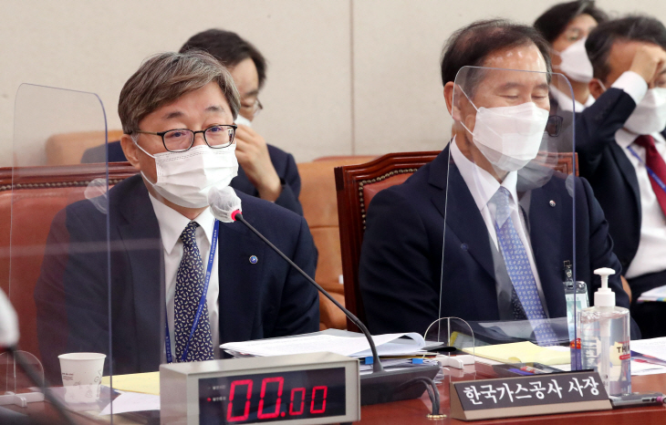 답변하는 채희봉 한국가스공사 사장<YONHAP NO-2451>