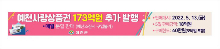 예천사랑상품권 추가 발행