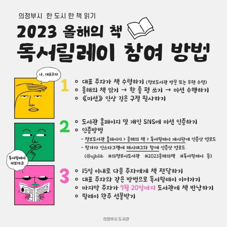 의정부시 2023년 올해의 책 독서릴레이 참가자 모집 포스터