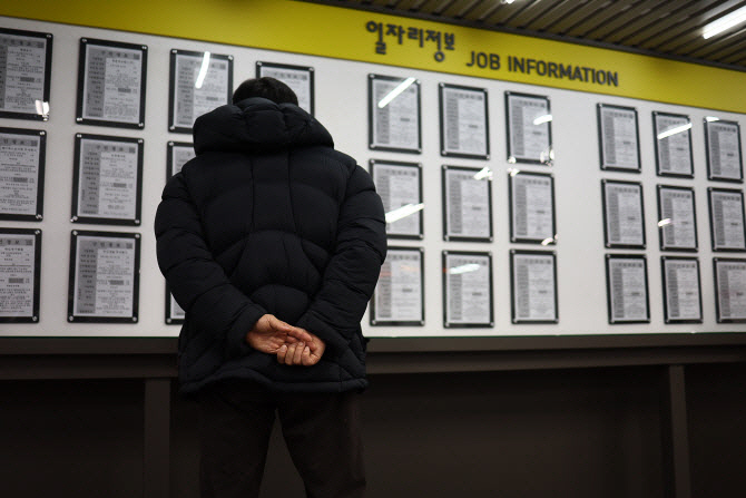 구직자가 일자리 정보를 보고 있는 장면