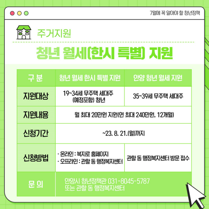 안양시 7월 청년정책 소식모음