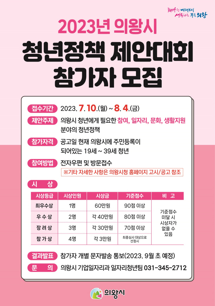 2023년 의왕시 청년정책 제안대회 포스터