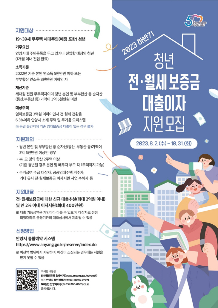 안양시 청년 전월세 보증금 대출-이자 지원 포스터