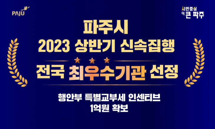 파주시 2023년 상반기 지방재정 신속집행 ‘최우수기관’ 선정