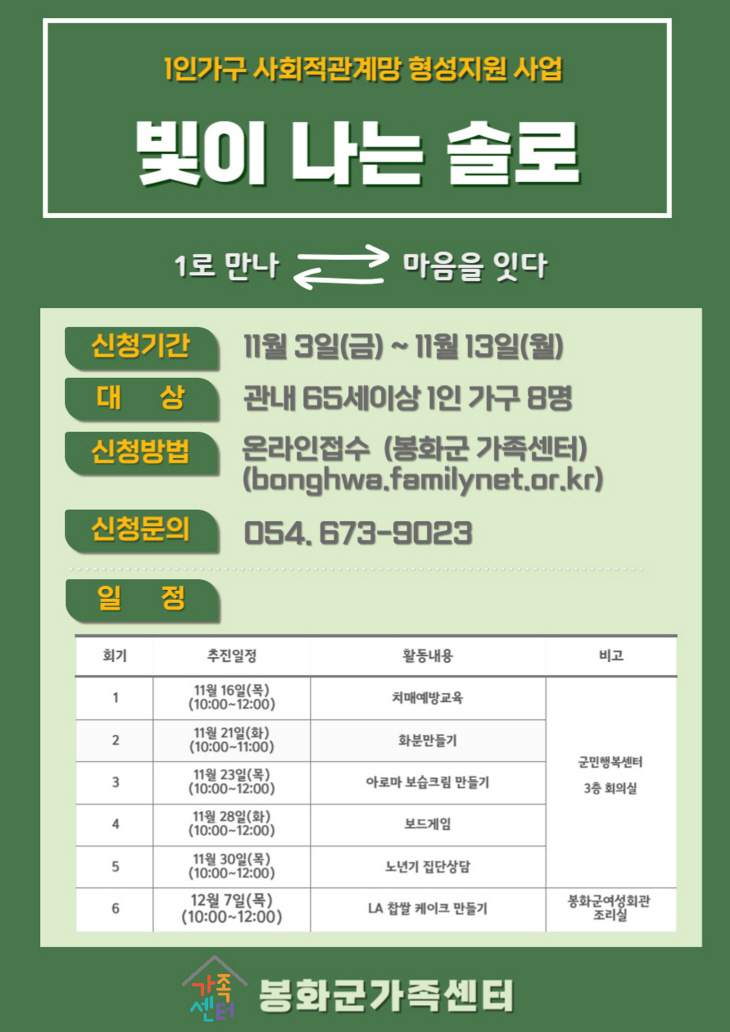 1인가구 빛이 나는 솔로 홍보지