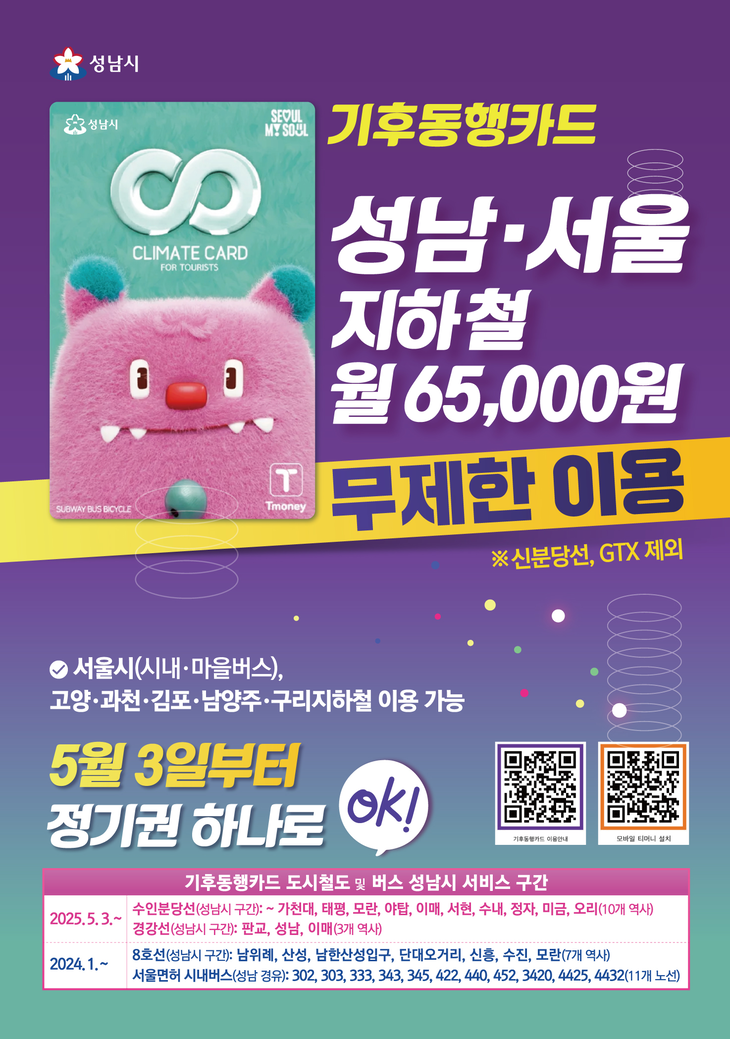 성남시, 내달 3일부터 월 65000원으로 성남‧서울 지하철 무제한 이용 가능