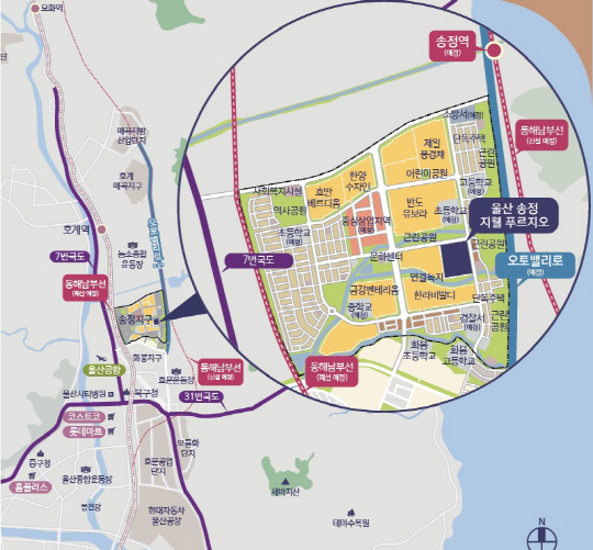 울산 송정 지웰 푸르지오 위치도
