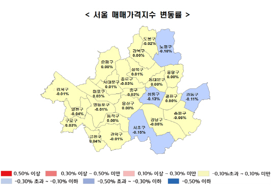 2017년 8월 3주 서울 매매가격지수 변동률