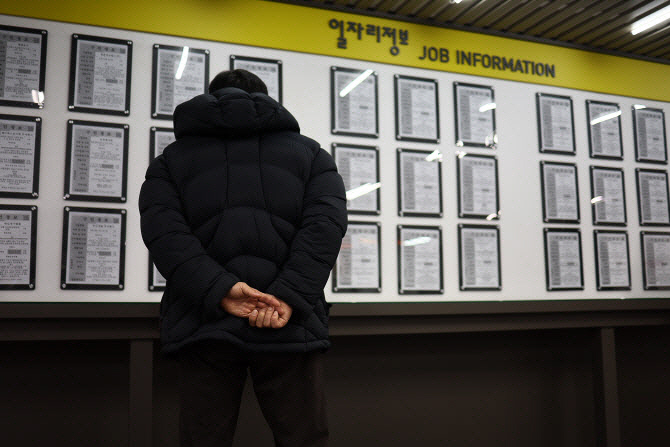 구직자가 일자리 정보를 보고 있다.