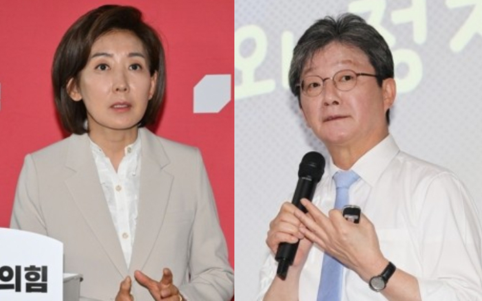 국민의힘 나경원 당선인(왼쪽)과 유승민 전 의원.연합뉴스