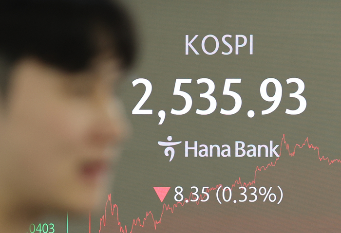 9일 서울 중구 하나은행 딜링룸 현황판에 코스피 지수 종가가 표시돼있다.연합뉴스