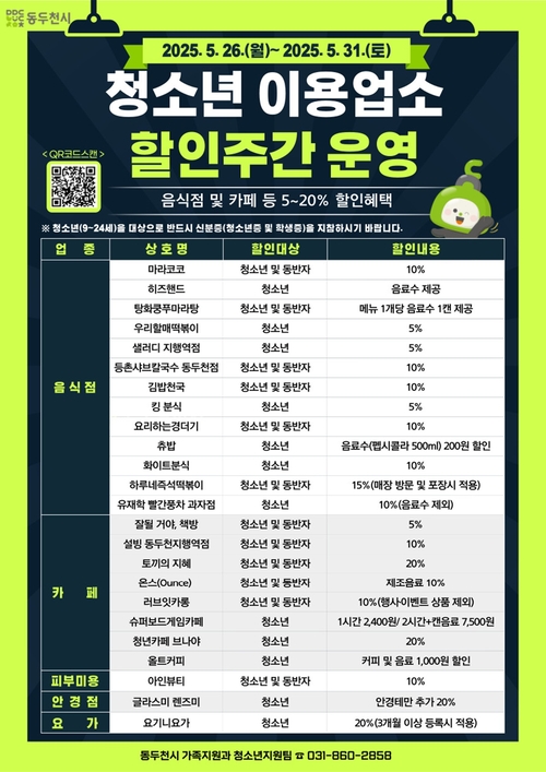 동두천시 '청소년 이용업소 할인주간' 운영 포스터