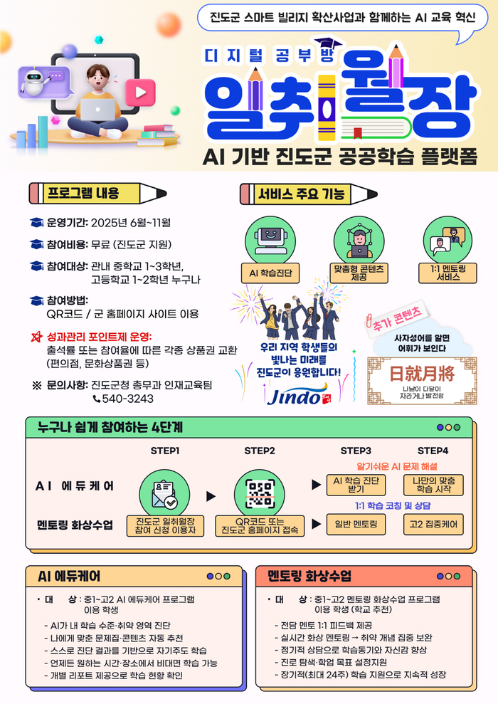 진도군, 공공학습 플랫폼 '일취월장' 디지털공부방 6월부터 도입 운영