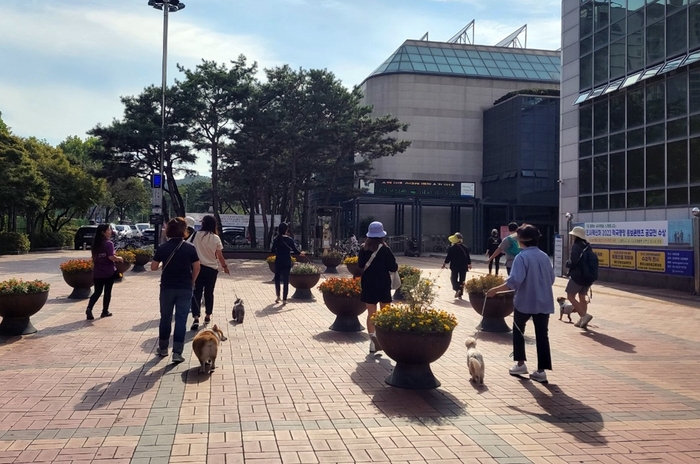 반려견과 산책하는 과천 시민