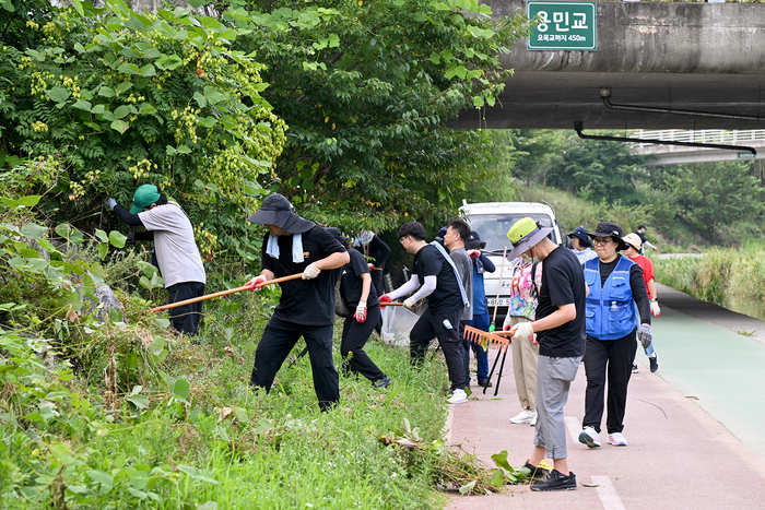 의정부시 2일 부용천 일대에서 집중호우로 인해 발생한 부유물 청소 및 환경정비활동 전개