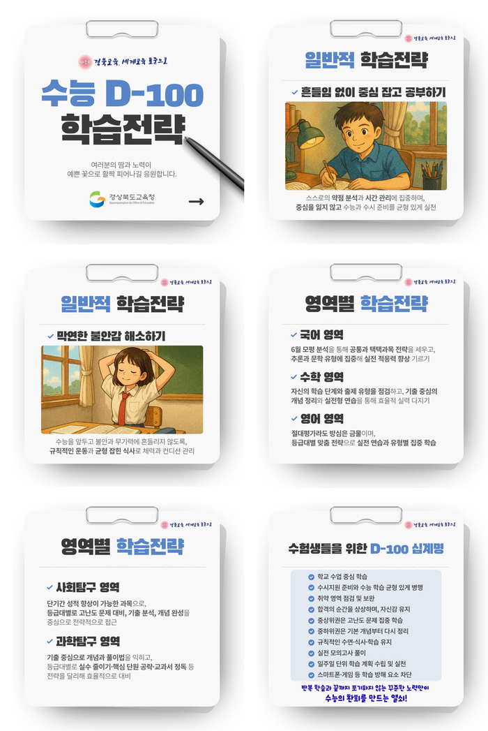 경북교육청, 수능 D-100일 맞아 수험생 응원 영상 및 학습 전략 자료 제작 보급
