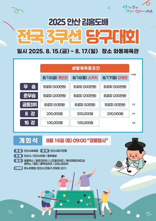 안산시 김홍도배 전국 3쿠션 당구대회 배너