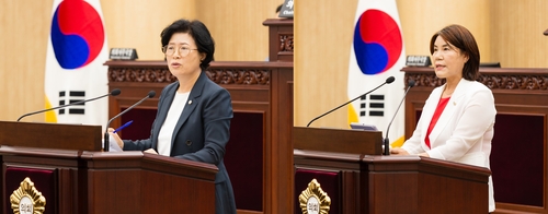 안산시의회 제298회 임시회에서 박은경 의원(왼쪽) 시정질문-김유숙 의원 5분 자유발언