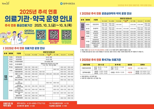 양주시 추석 연휴 7일간 응급진료체계 운영 안내 배너