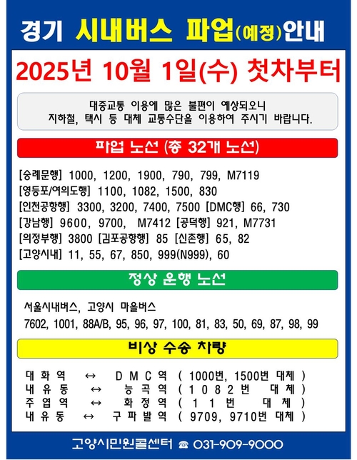 경기도 시내버스 파업(예정) 안내 배너