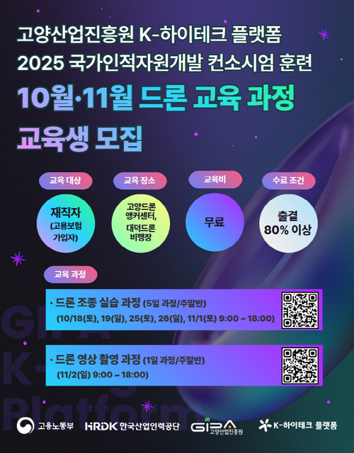 고양산업진흥원 K-하이테크플랫폼지원단 드론-생성형 AI 교육과정 교육생 모집 포스터