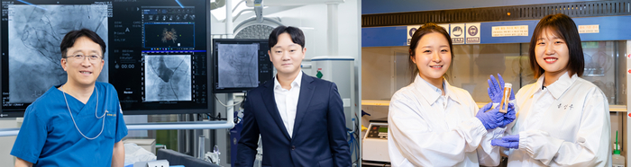 (왼쪽부터) 공동 교신저자 임영효 교수・정예환 교수, 공동 제1저자 김수현 석박통합과정생・박선영 박사과정생 (사진=한양대)