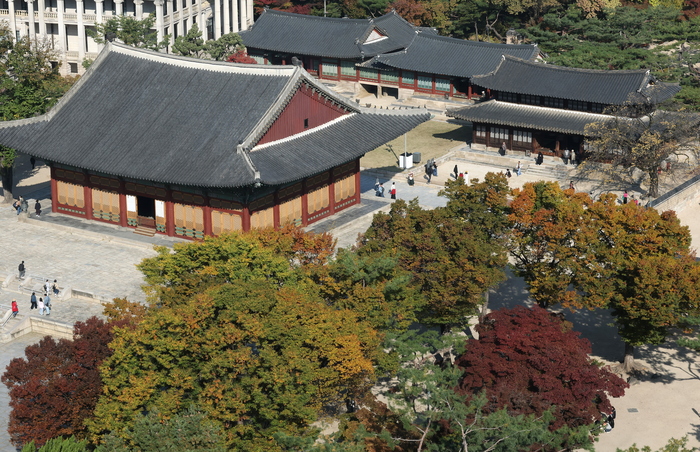 5일 서울시청 서소문청사 정동전망대에서 바라본 덕수궁 주변이 단풍으로 물들어 있다